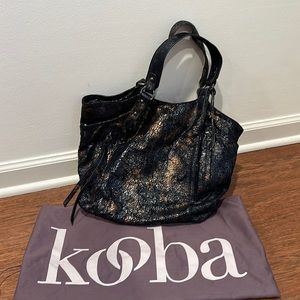COPY - Kooba Distressed Black Rose Gold Copper Leather Tote Bag Shoulder Bag
